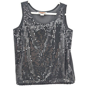 VTG 90s Black Sequin Sheer Sparkly Glam Dark Fairy Whimsigoth Chiffon Tank 8